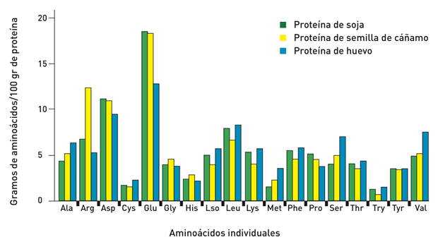 Perfil de aminoácidos de las proteínas de la soja